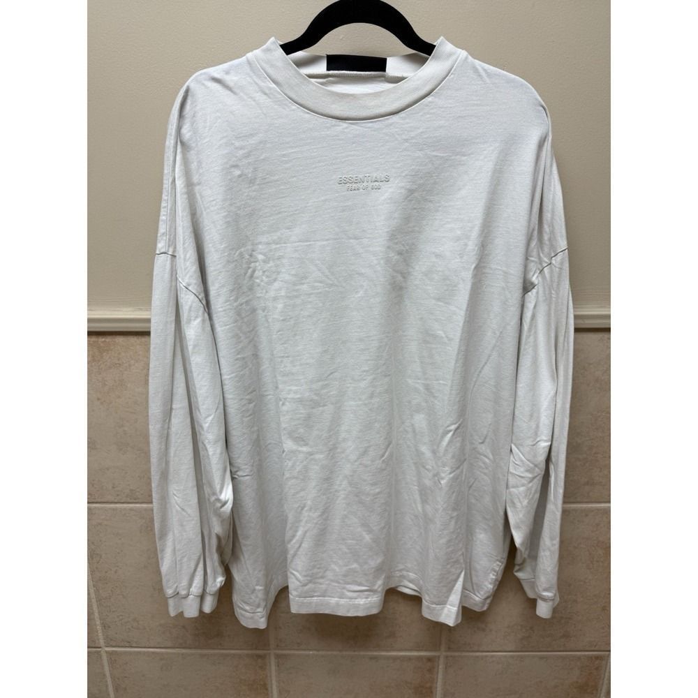Fear of God Essentials Classic Long Sleeve Tee.Ivory. Oversized.Streetwear. Sz L - Picture 2 of 14